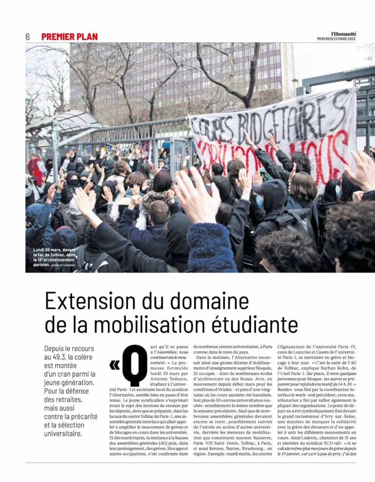 Extension du domaine de la mobilisation étudiante